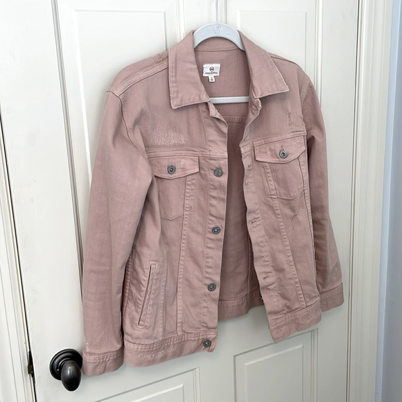 Like New AG JEANS adriano goldschmied weathered rosy rouge denim jacket - Picture 1 of 3